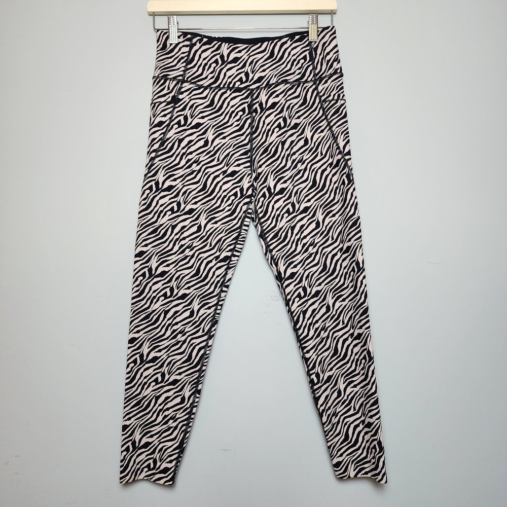 Victoria's Secret Zebra Print High Rise Leggings Pockets Black White Medium